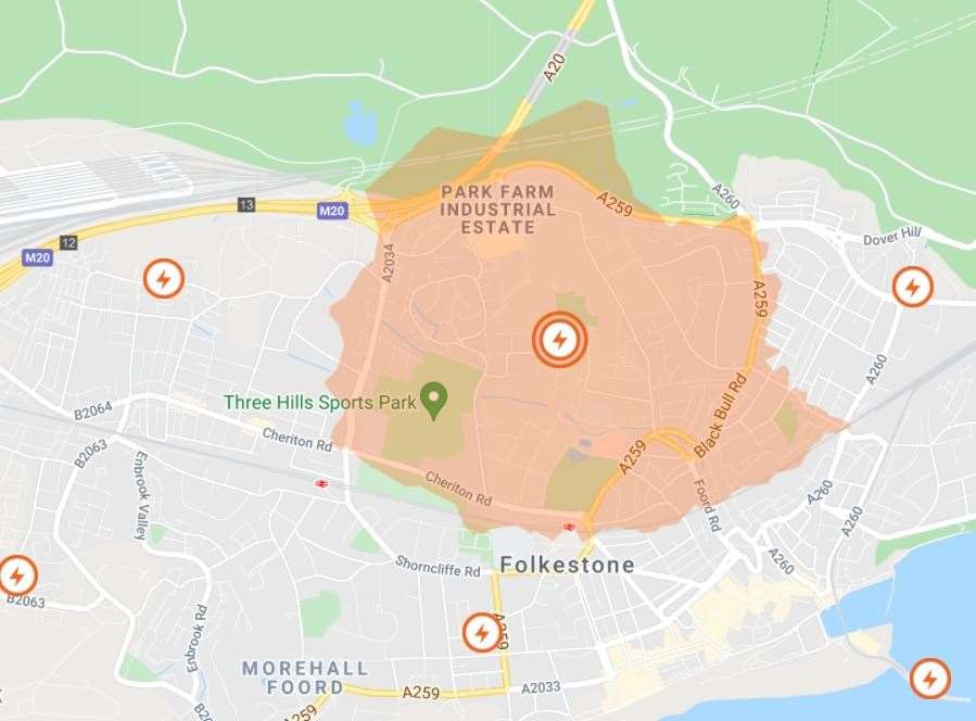 A major power cut is affecting large parts of Folkestone and some locations elsewhere in the county. Picture: UK Power Networks