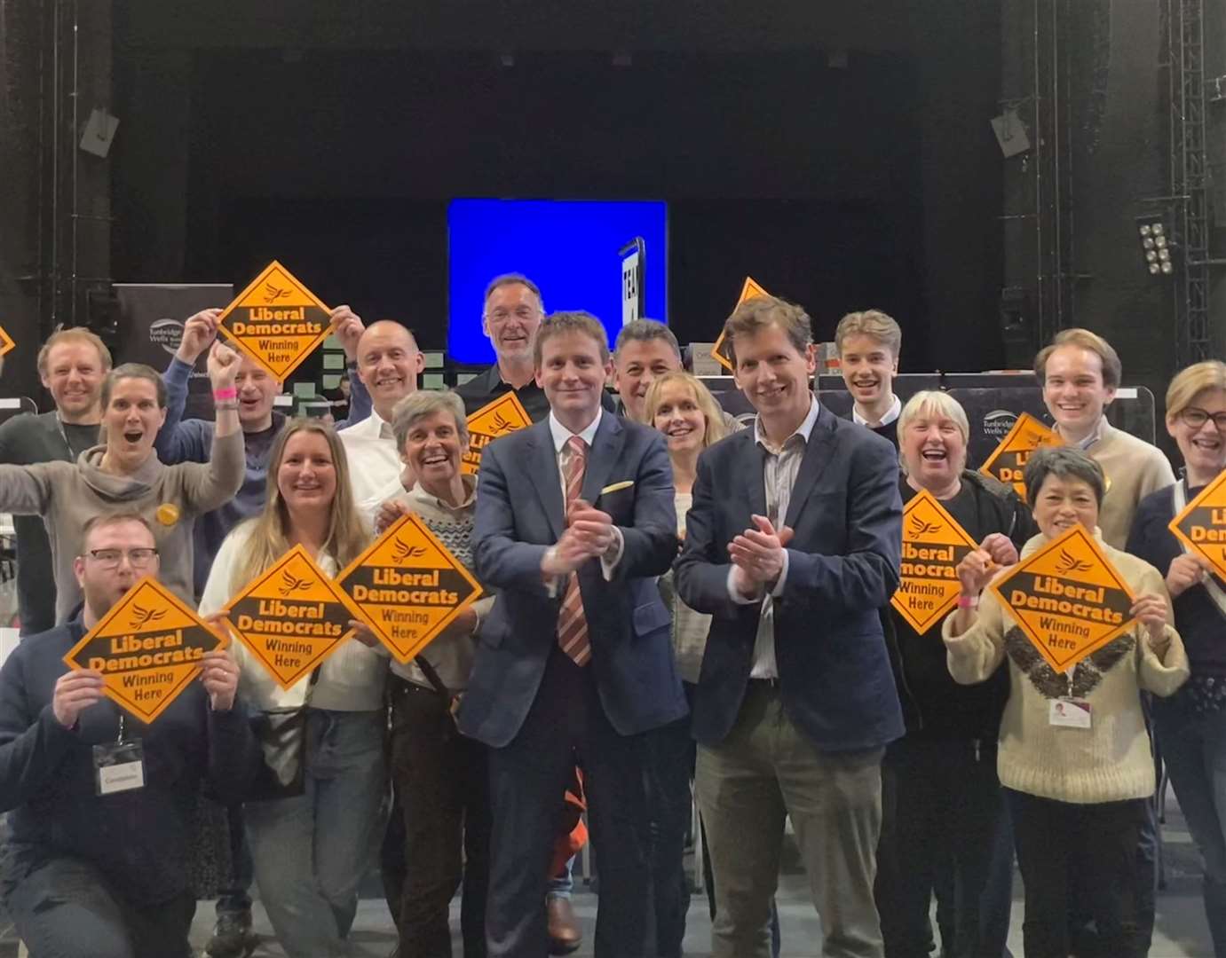 Liberal Democrats celebrating their majority after the count