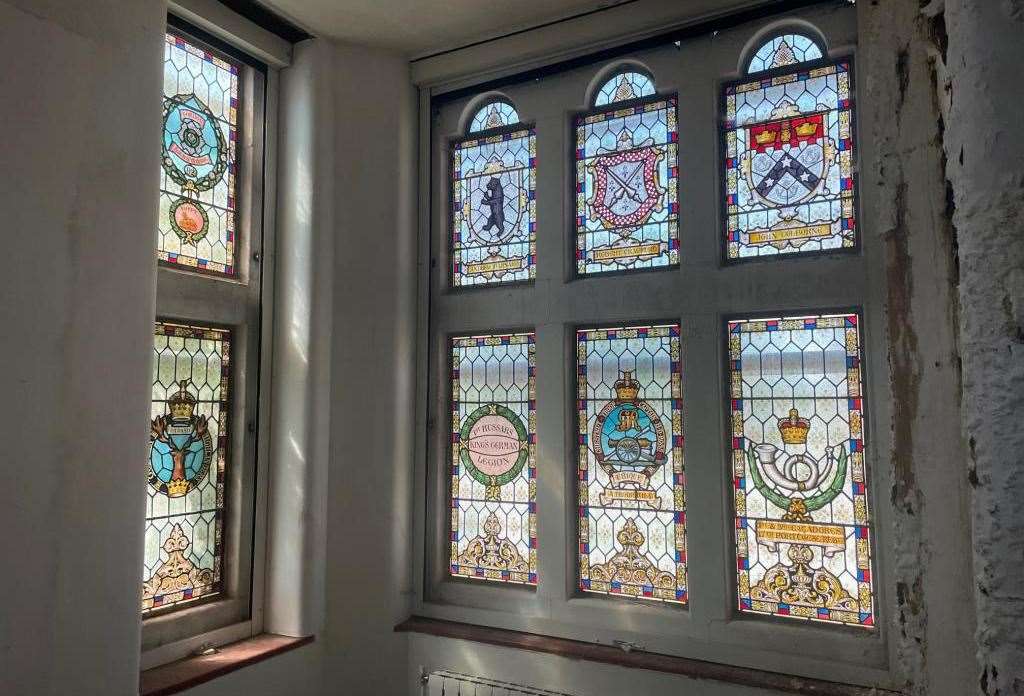 The former library has a beautiful stained glass feature window