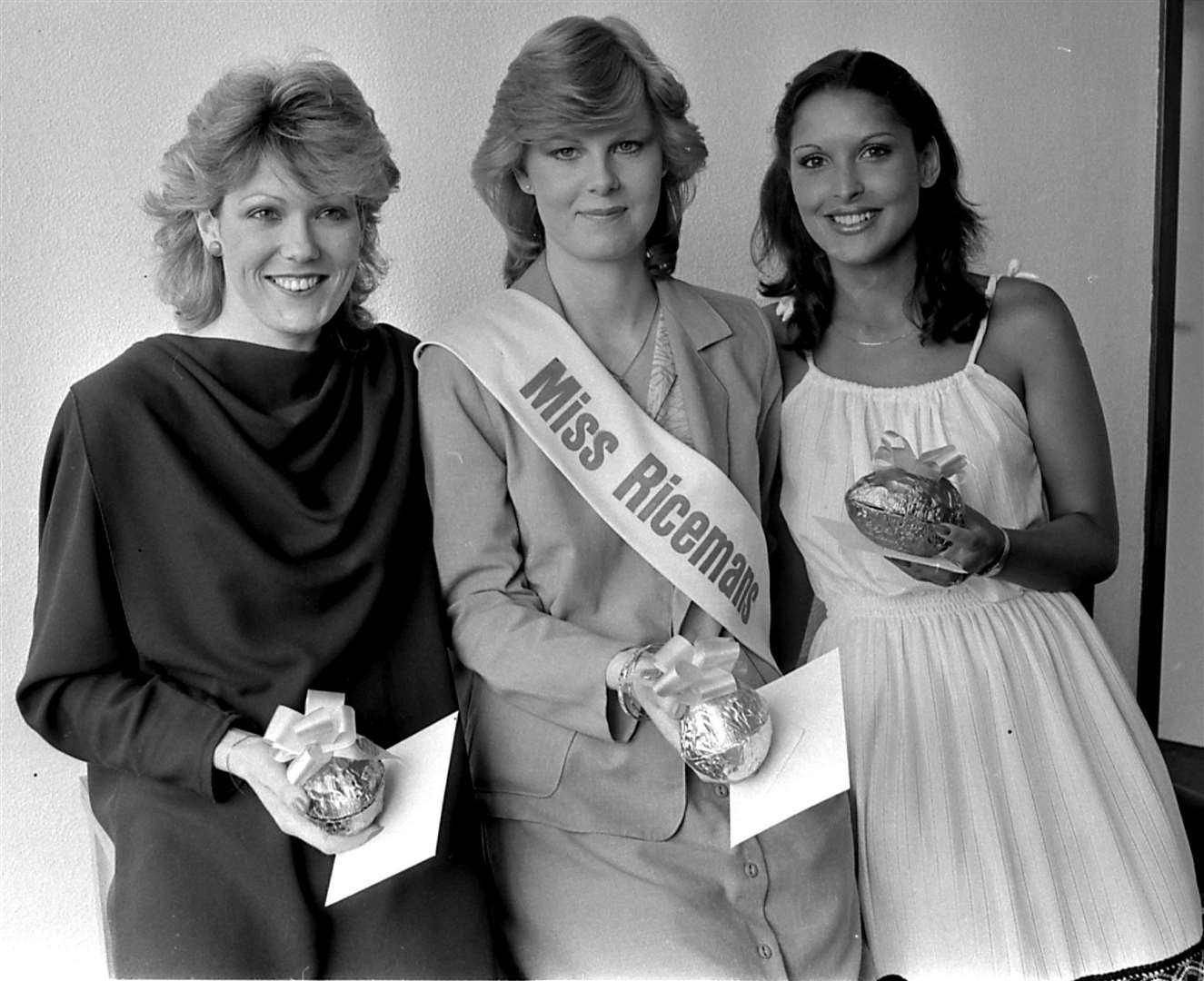 Miss Riceman Anne Nash with runners up Zena Richards and Rosalind Hanks in April 1984