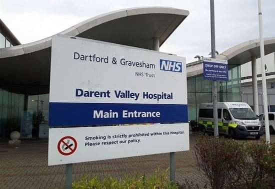 The entrance to Darent Valley Hospital in Dartford