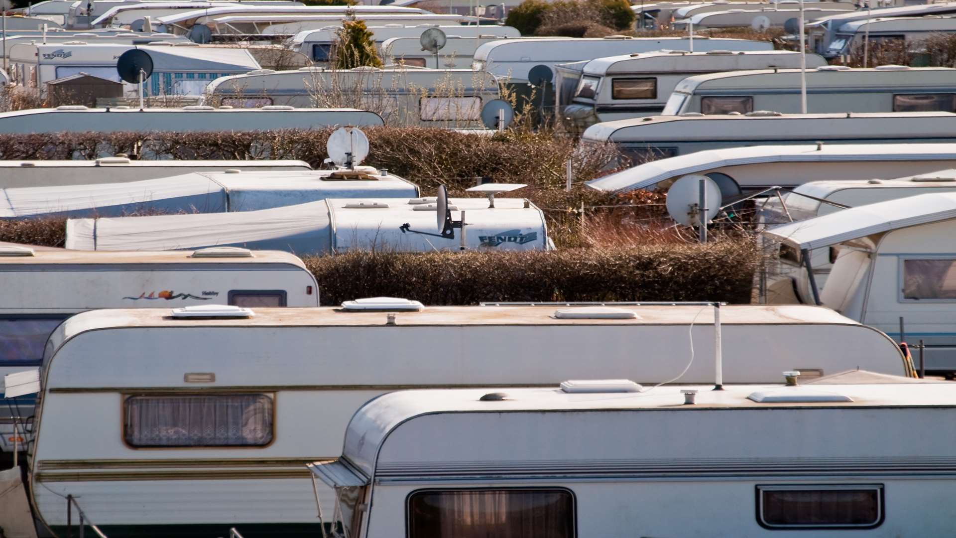 Caravans have pitched up on Castle Way. Stock image.
