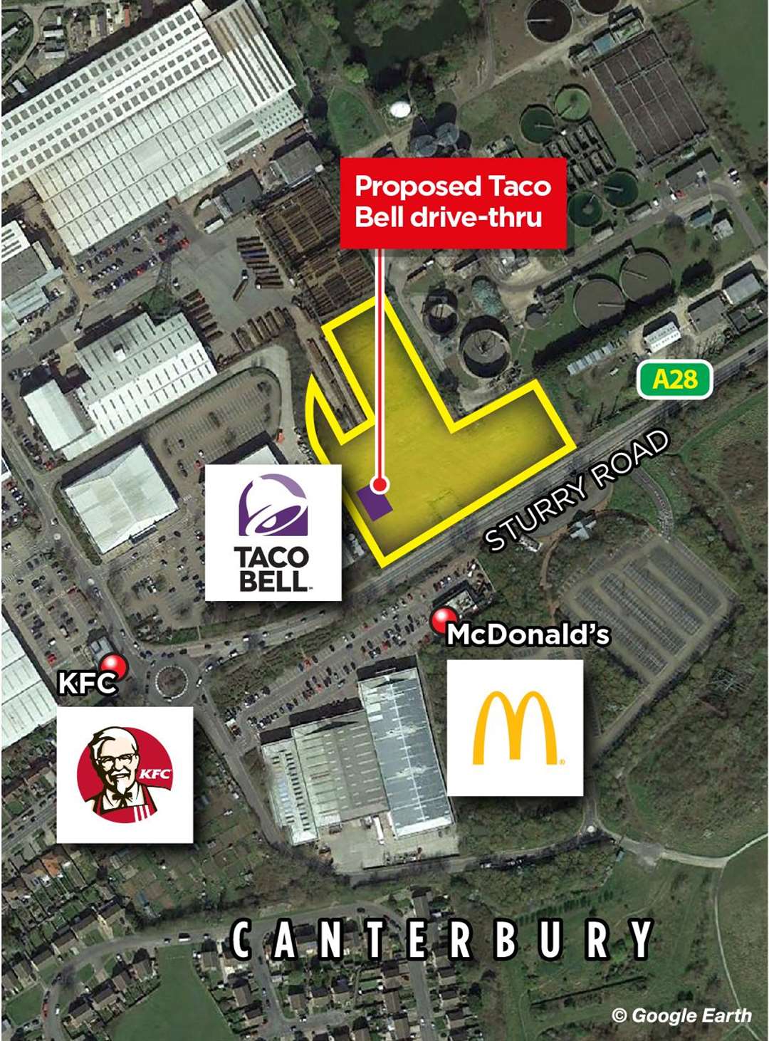 The Taco Bell will located near to branches of KFC and McDonald’s in Sturry Road, Canterbury