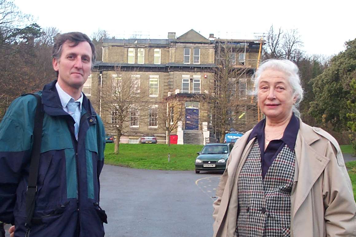 Marian Munt as a Priory councillor in 2001 with ward colleague Keith Sansum. They are pictured outside the area's then Westmount Adult Education Centre.