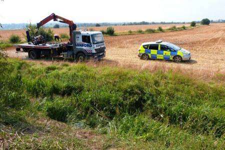 The scene at Military Road, Appledore, where a motorbike crashed into a ditch. Picture: Kent_999s on Twitter