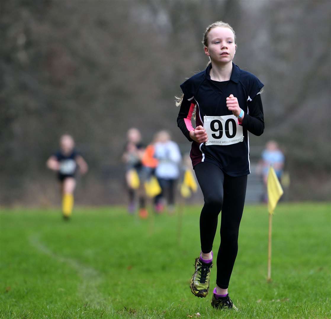 Isla Murray of Tonbridge keeps her pursuers at bay on her way to fourth in the Year 7 girls' race. Picture: Barry Goodwin (54437857)