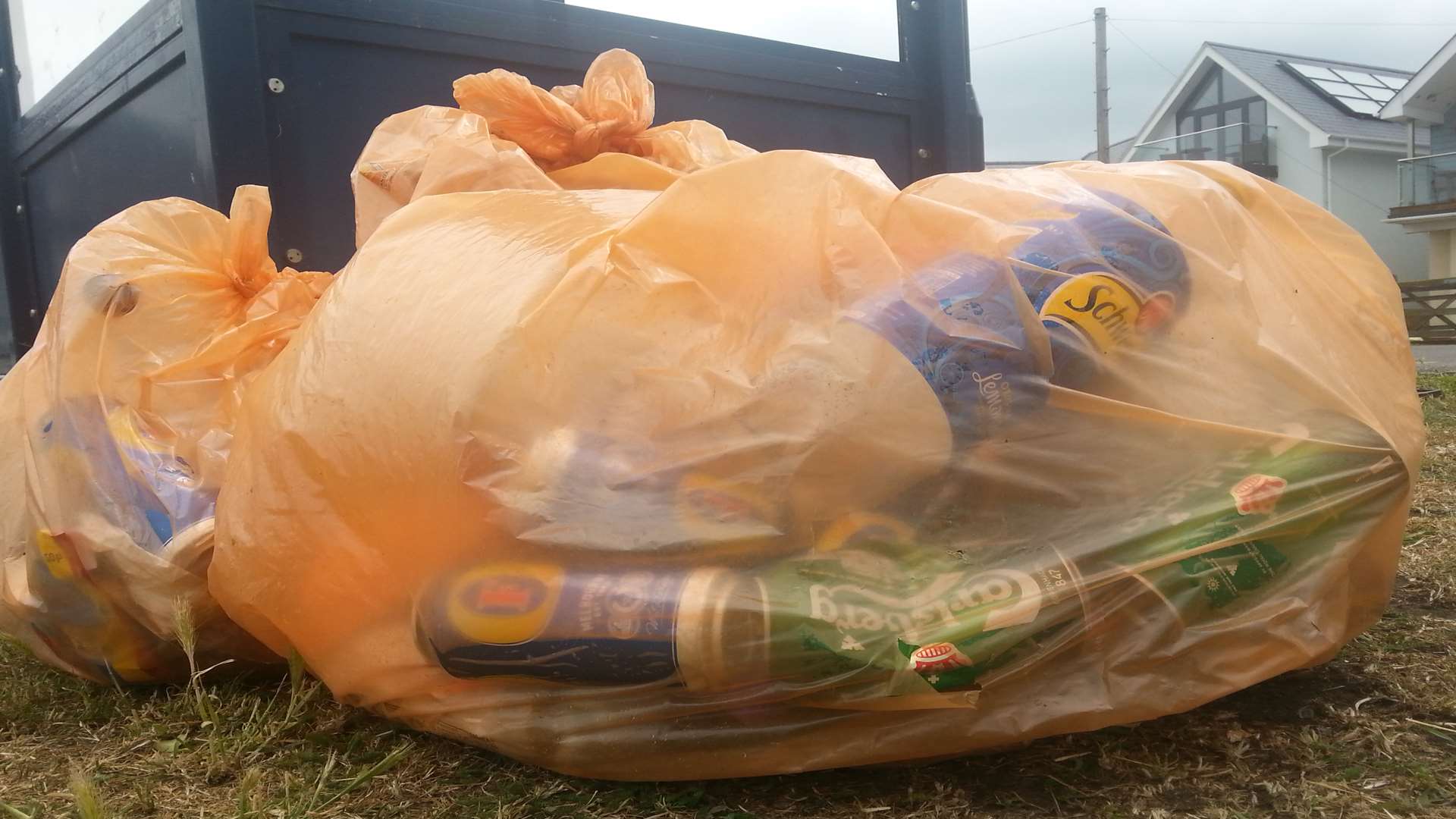 Beer cans were collected on Marine Parade this morning