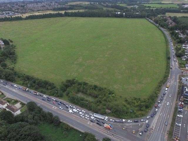 The A20 junction with Hermitage Lane. There are plans for more housing at both ends of the road