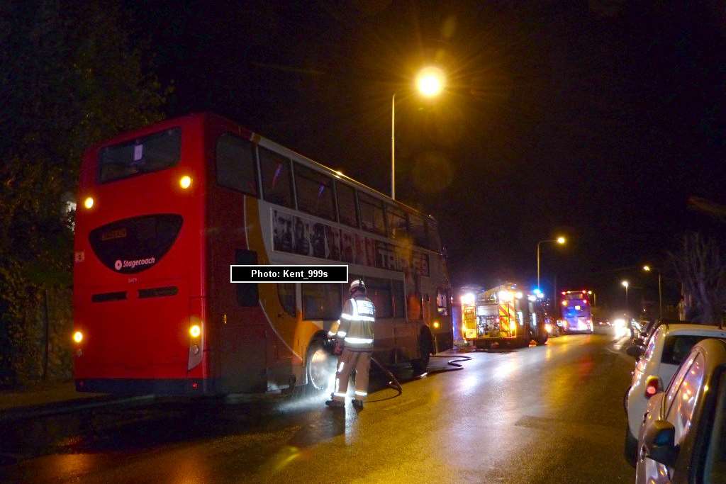 Fire crews tackled a fire on a bus in Hythe. Picture: Kent_999s