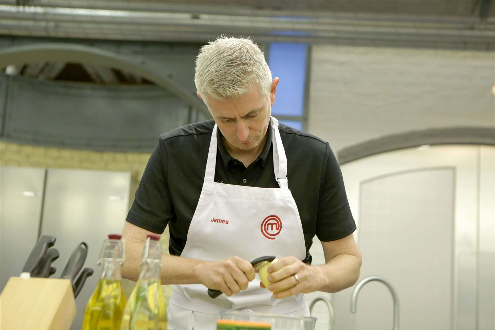 James Skelton preparing a dish on MasterChef. Picture: BBC