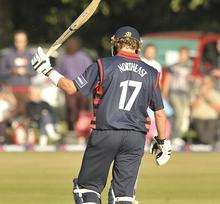 Sam Northeast salutes his half century. Picture: Barry Goodwin