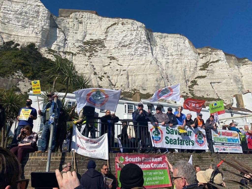 Protesters under the White Cliffs of Dover