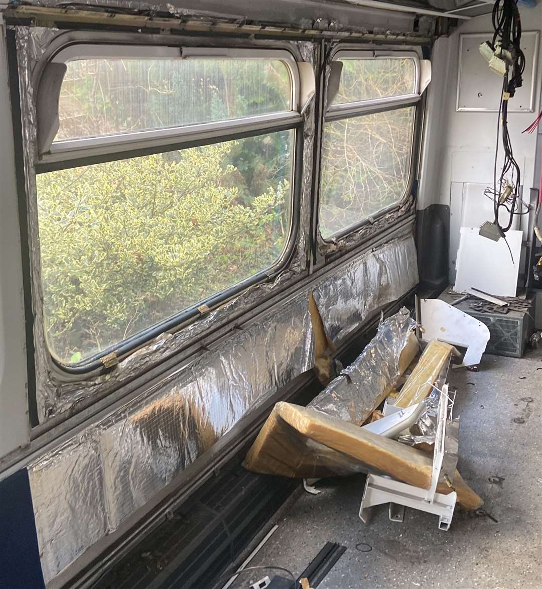 Inside the train carriages, before they were revamped. Picture: Matthew Plews