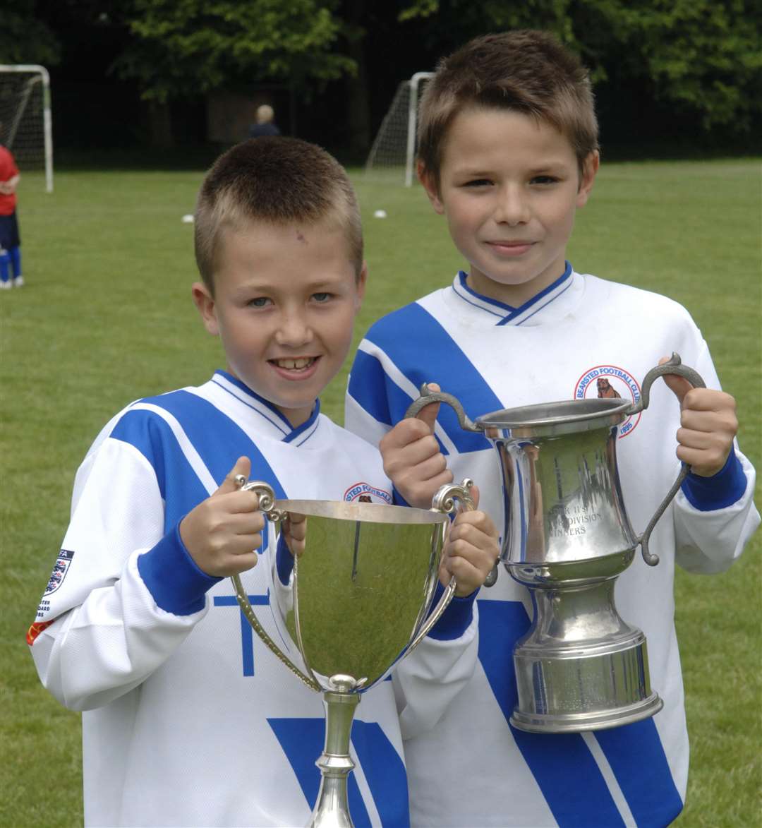A young Jake Embery, right, pictured after firing Bearsted U11s to the league and cup double. He finished the season with 42 goals Picture: Matthew Walker