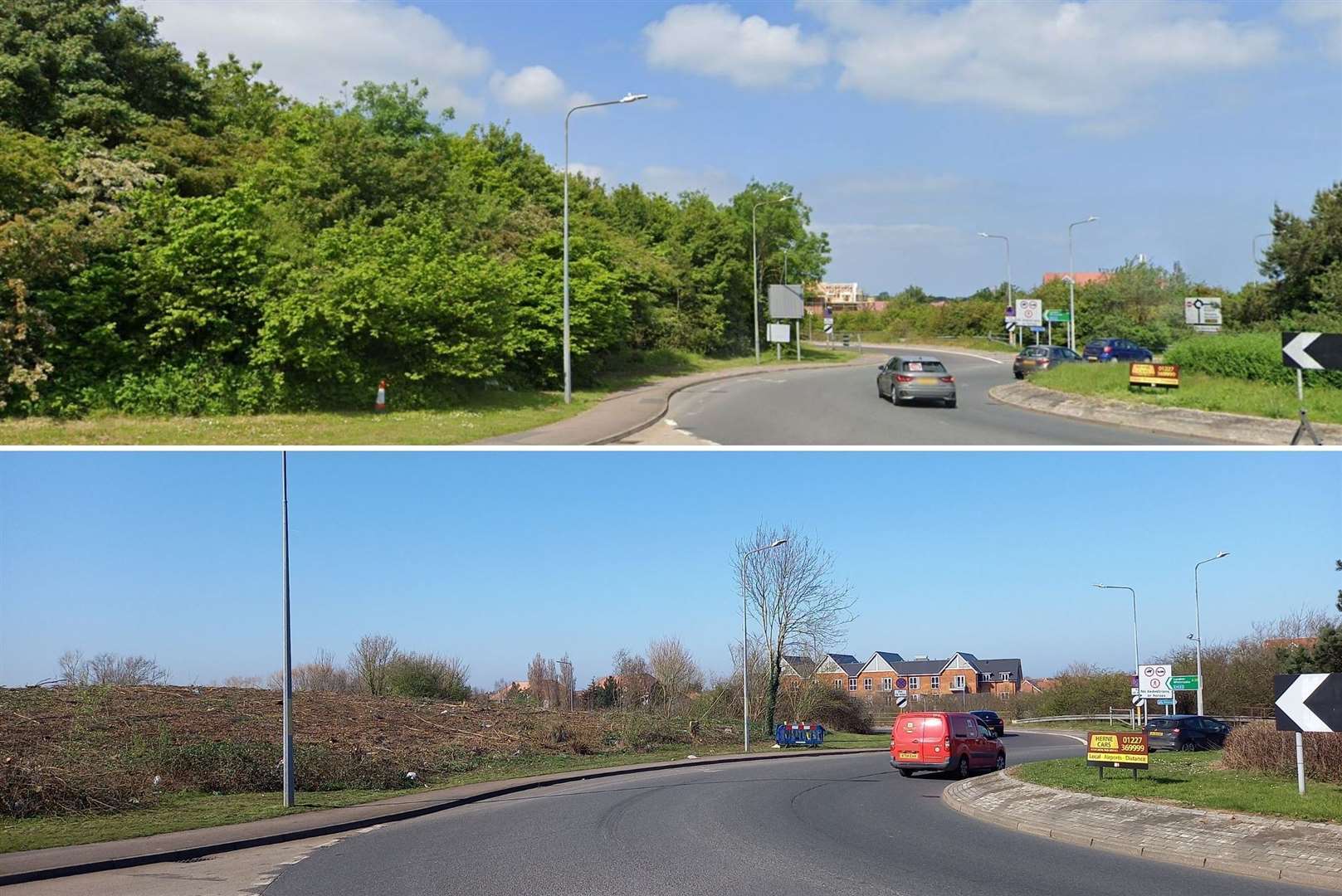 Dozens of trees have been cut down at the roundabout in Canterbury Road roundabout nearest Herne Bay Cemetery