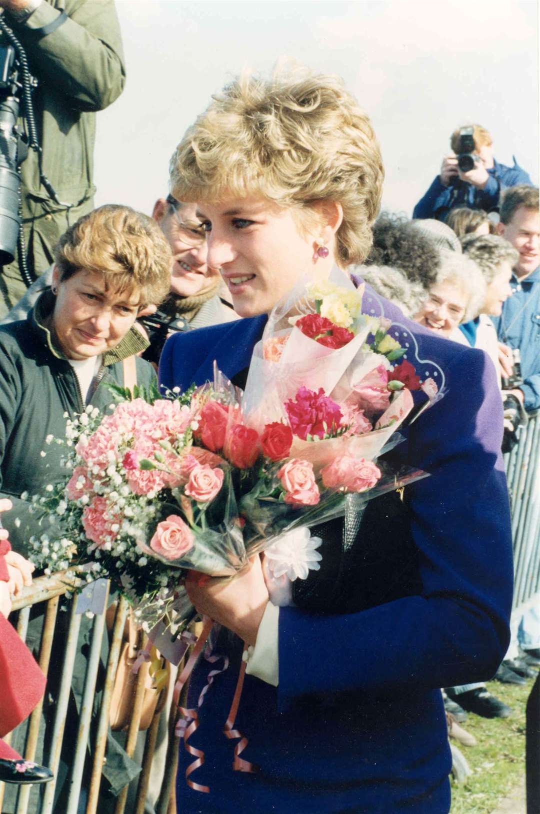 Princess Diana had armful of bouquets when she arrived for the official opening of the Paula Carr diabetes centre, at the William Harvey Hospital, Ashford