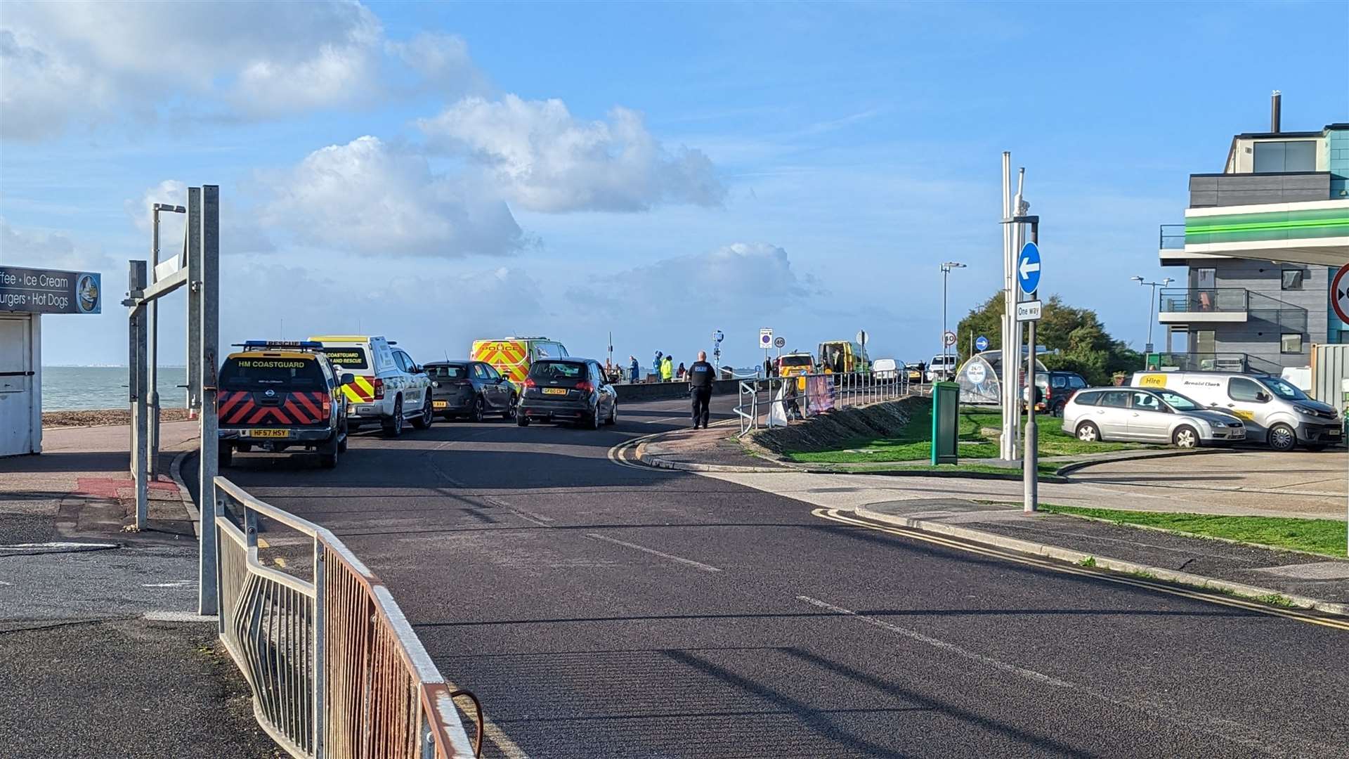 A large police presence was spotted near the BP garage on Princess Parade in Seabrook, Hythe, this morning