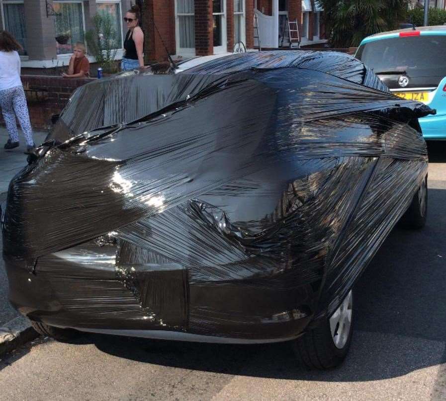 The Vaxhaull Corsa wrapped in cellophane