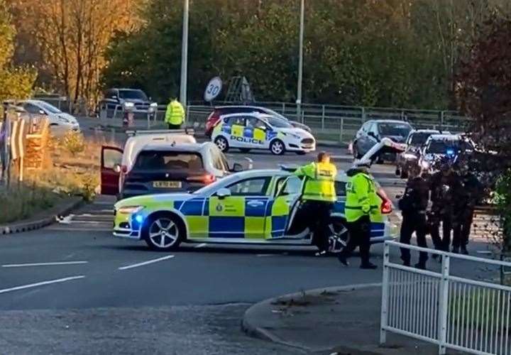 Police shut off the road at the Key Street roundabout near Sittingbourne