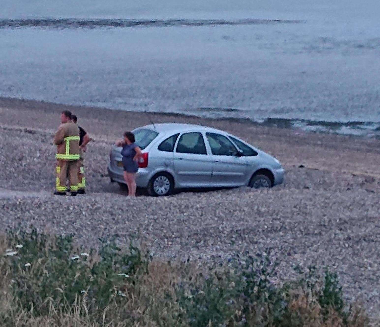 The car was stuck on the shingle bank in Minster. Picture: Stuart H