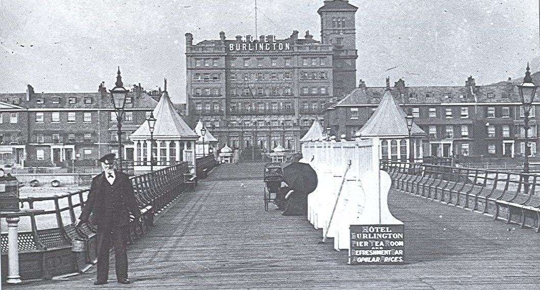The view from the old Promenade Pier, looking back at the Burlington Hotel in about 1890. Picture: Bob Hollingsbee