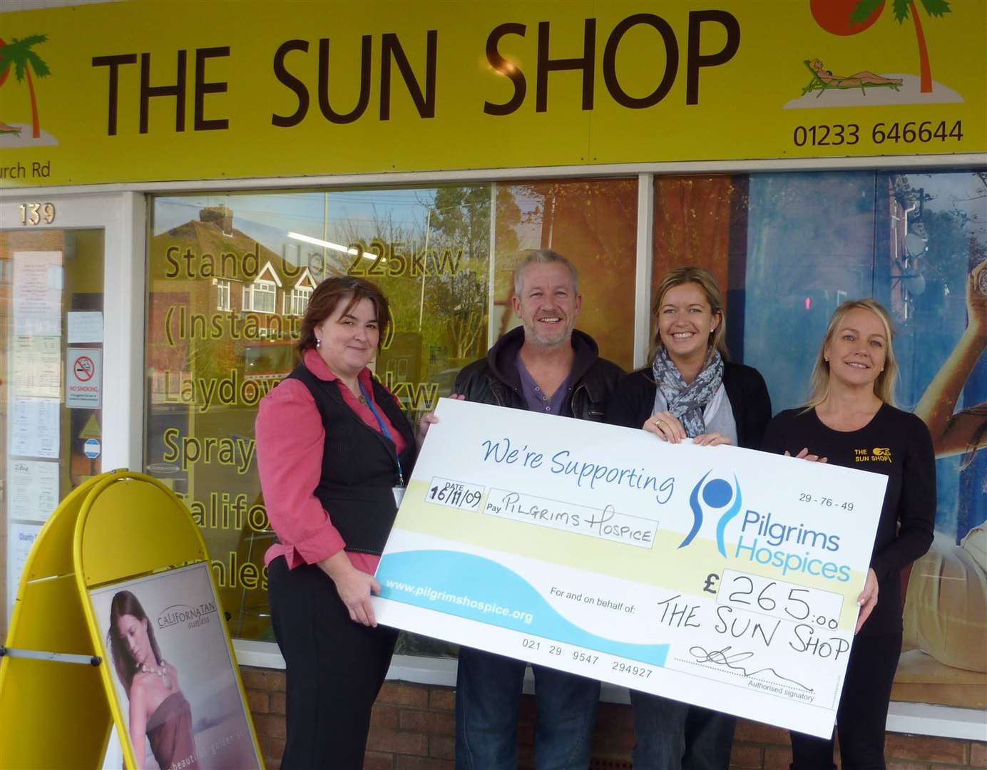 Deirdre Mewse from the Pilgrims Hospice with Webbo and Kirstyn from kmfm and Kim Barton during a cheque presentation to the hospice in 2009. Picture: Nigel Donkin