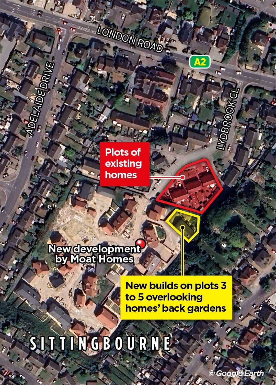 The location of the houses on Lydbrook Close that are overlooked by the new builds on plots three to five. Picture: KM Graphics