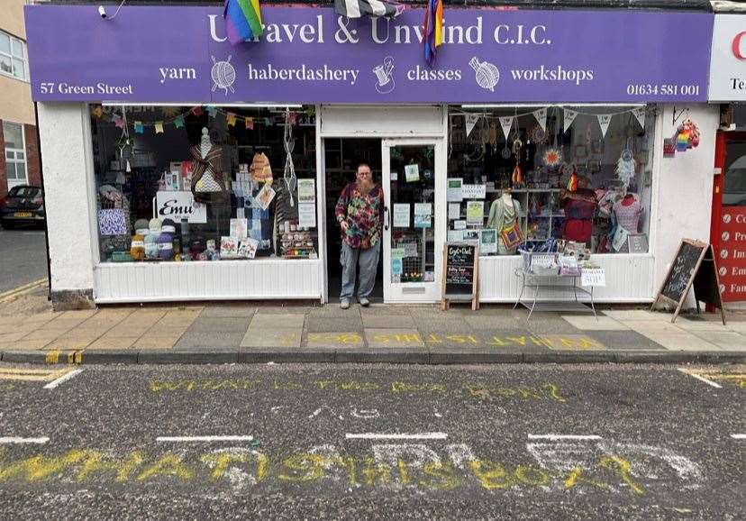 Unravel & Unwind is in front of the vandalised parking bay. Picture: Mark Smith