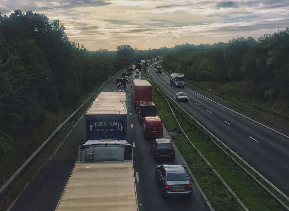 Traffic on the M2 at a standstill towards Faversham. Picture: Danny Lowman.