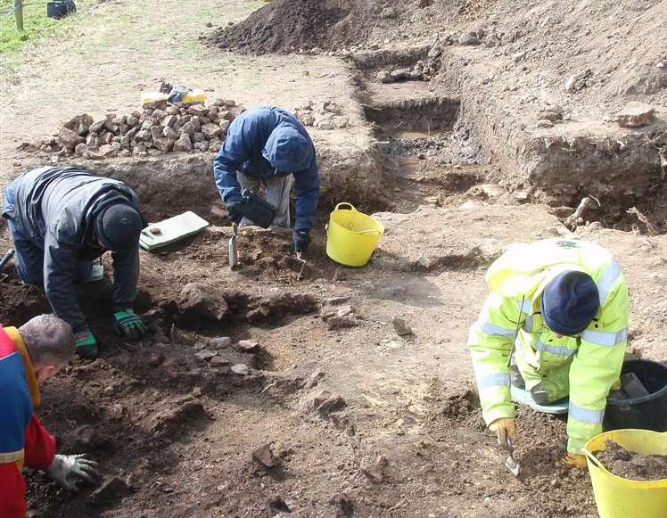 Archaeologists at the site of a Roman village in Teston, Maidstone