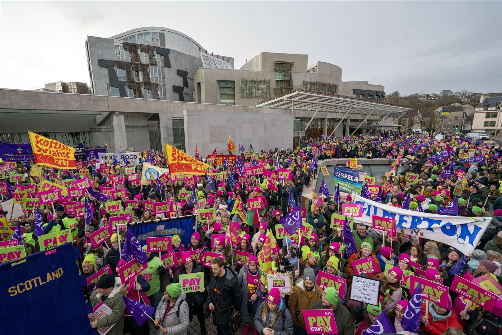 Striking teachers staged a rally outside Holyrood last week (PA)