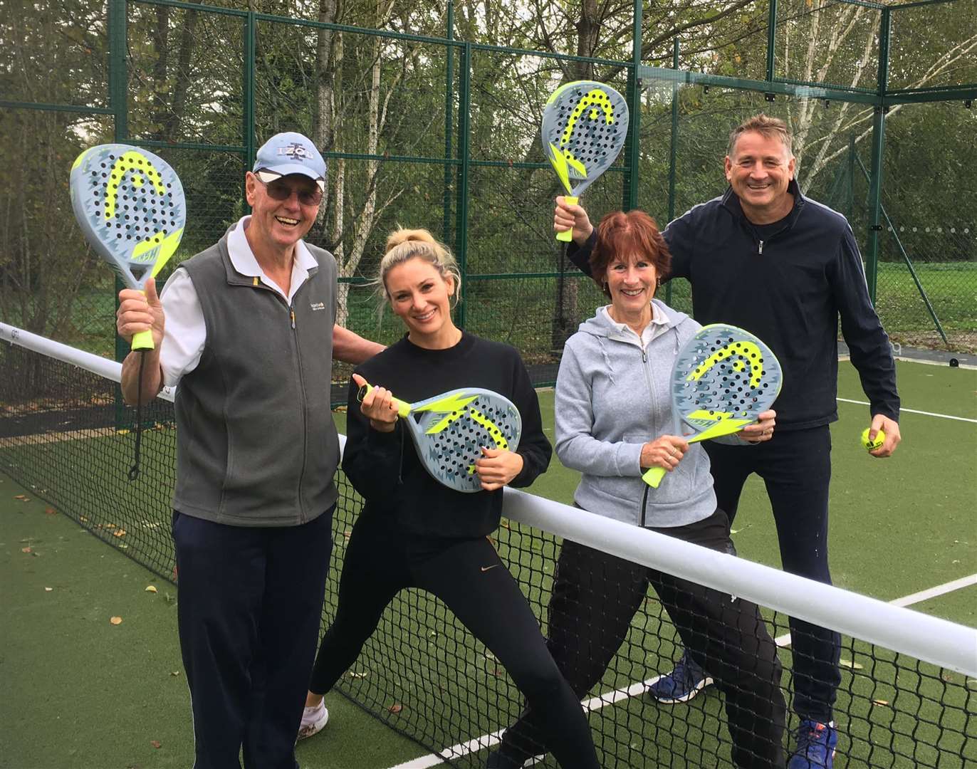 Wye Tennis Club's Graham Sutherland, Lucy Mohr, Beryl Sutherland and John Shaw try out padel tennis