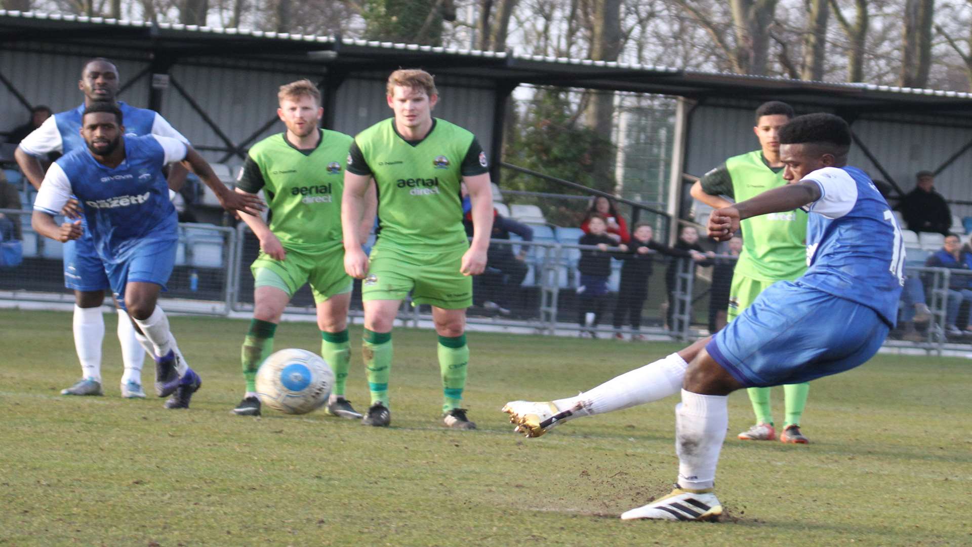Ira Jackson tucks away the penalty which put Margate on the way to victory over Gosport on Saturday. Picture: Don Walker