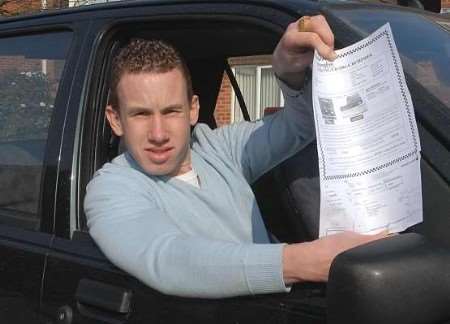 REALLY ANNOYED: Jamie Conrad with the parking ticket he received. Picture: BARRY DUFFIELD