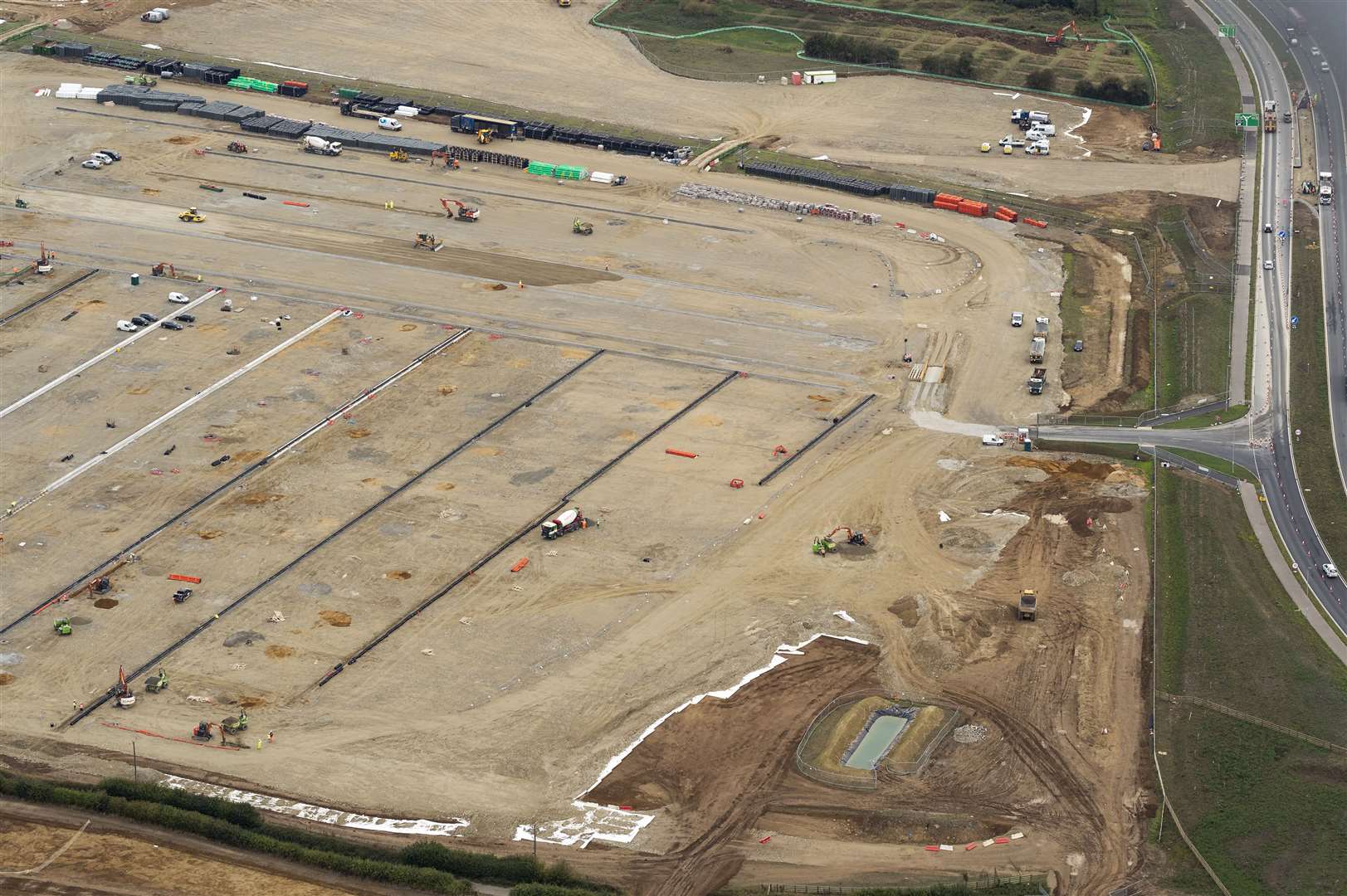 Aerial Photography of the Ashford Area, 28th September 2020 New Brexit lorry park at Junction 10A