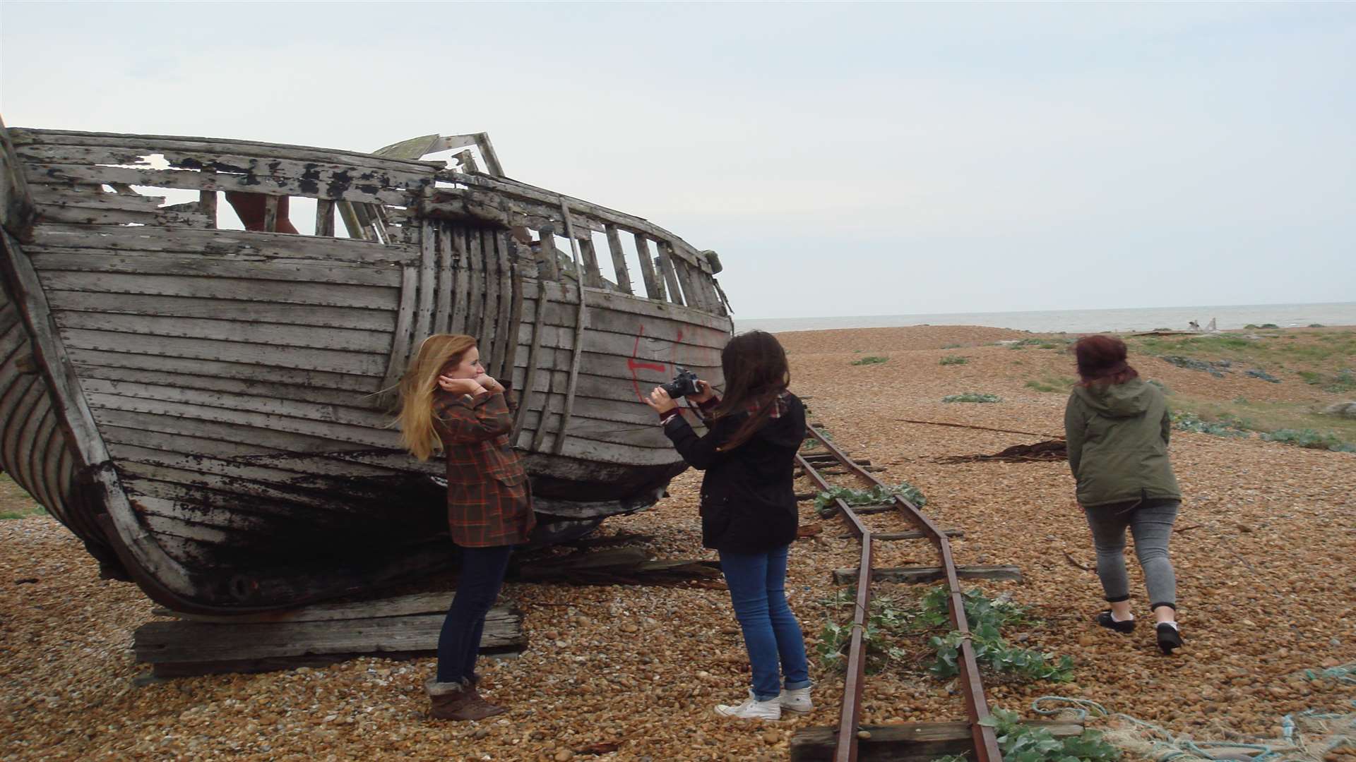 Schoolchildren on a photography trip to Dungeness