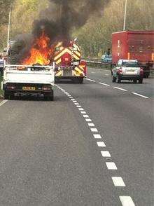 Truck alight on the A229 Blue Bell Hill
