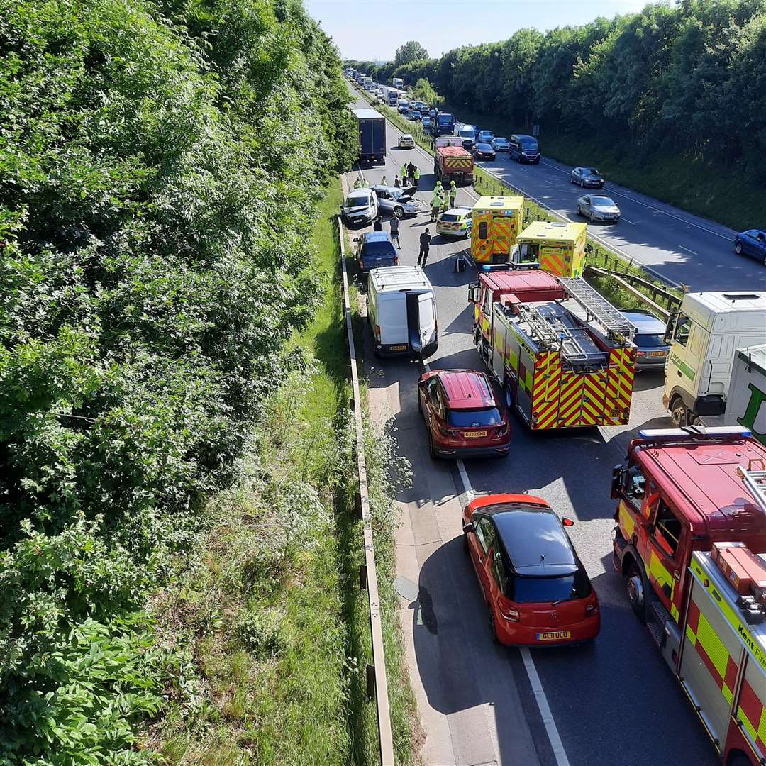 Emergency services were called to the A249 at Bobbing when a lorry crash closed the Sheppey-bound carriageway. Picture: Steve Miller