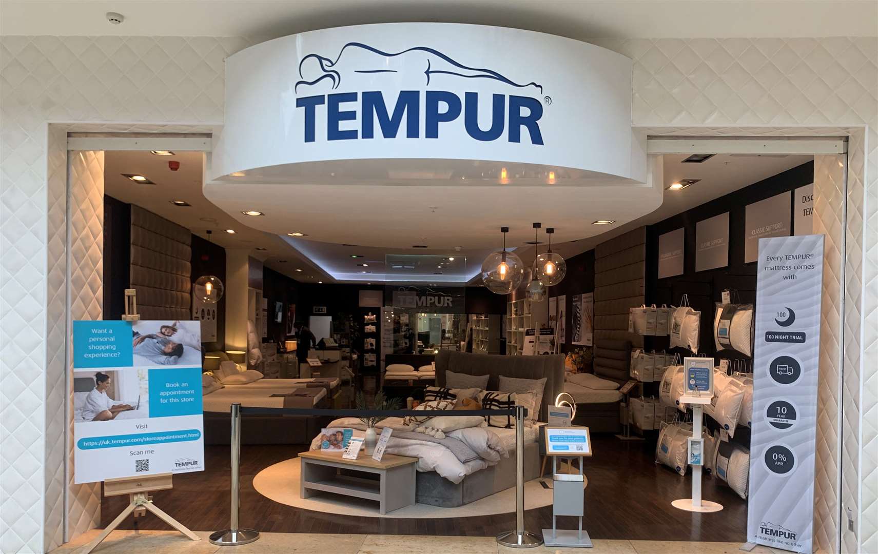 The TEMPUR® Bluewater store is open seven days a week from 10am to 9pm from December 3