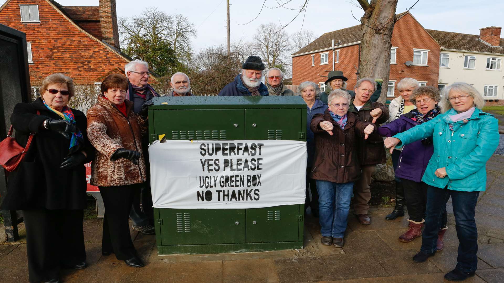 Residents unhappy about a new BT green cabinet set up for fibre optic broadband in Hadlow High Street