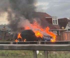 Car fire on A249 at Detling. Picture: Amy Cross