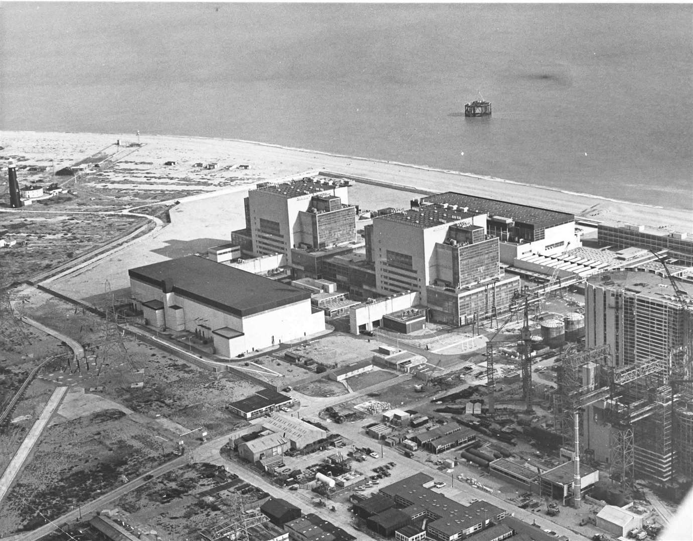 On the right of this 1967 photo, Dungeness B can be seen under construction