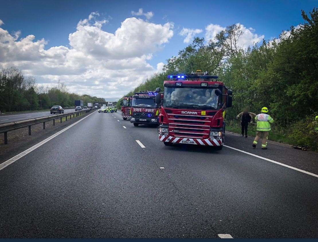 Emergency services at the scene of the crash on the M26. Picture: Kent Police RPU (9158035)