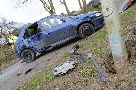 The Peugeot crashed in Tithe Barn Lane, Singleton