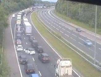 Queuing traffic on the M2. Picture: Highways England