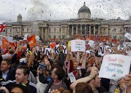 BIG DAY: Celebrations in Trafalgar Square. Picture courtesy Michael Stephens/PA/EMPICS
