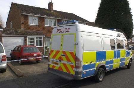 Police at the scene in Mynn Crescent, Bearsted, on Monday.