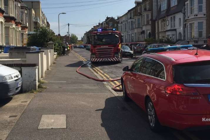 Three vehicles have been sent to deal with the fire in Harold Road. Picture: Mark Caldwell