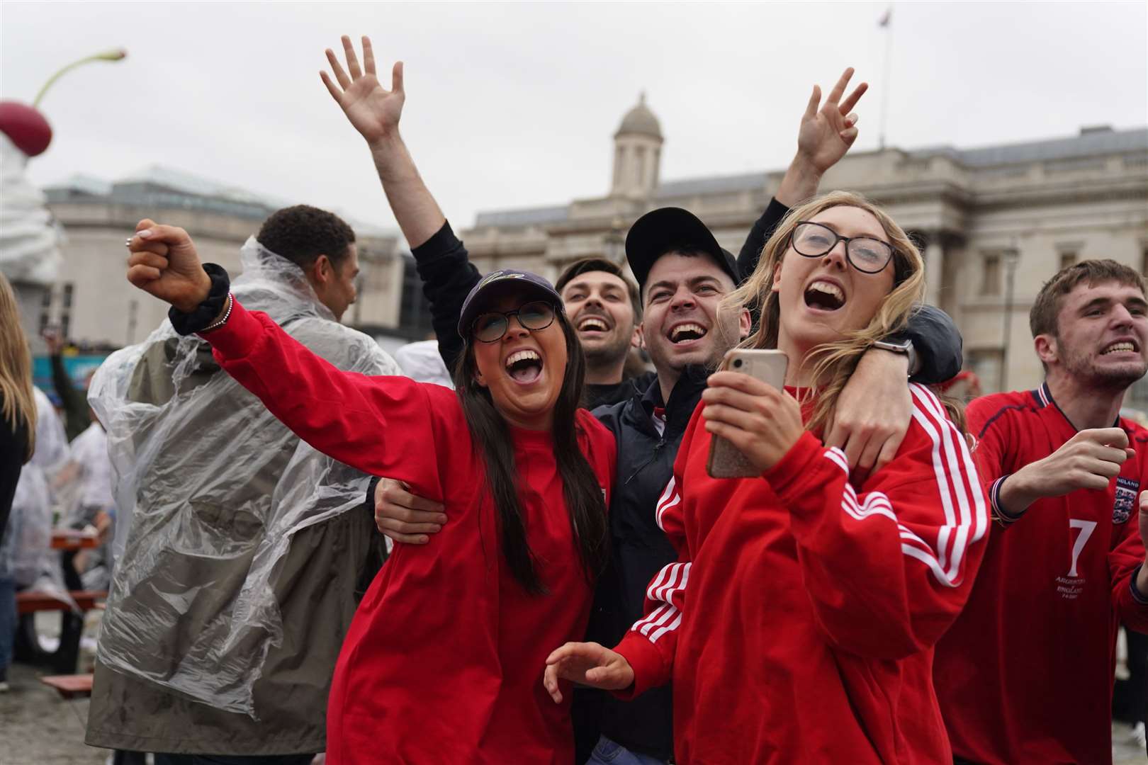 Fans watch the match in Trafalgar Square, central London (Victoria Jones/PA)
