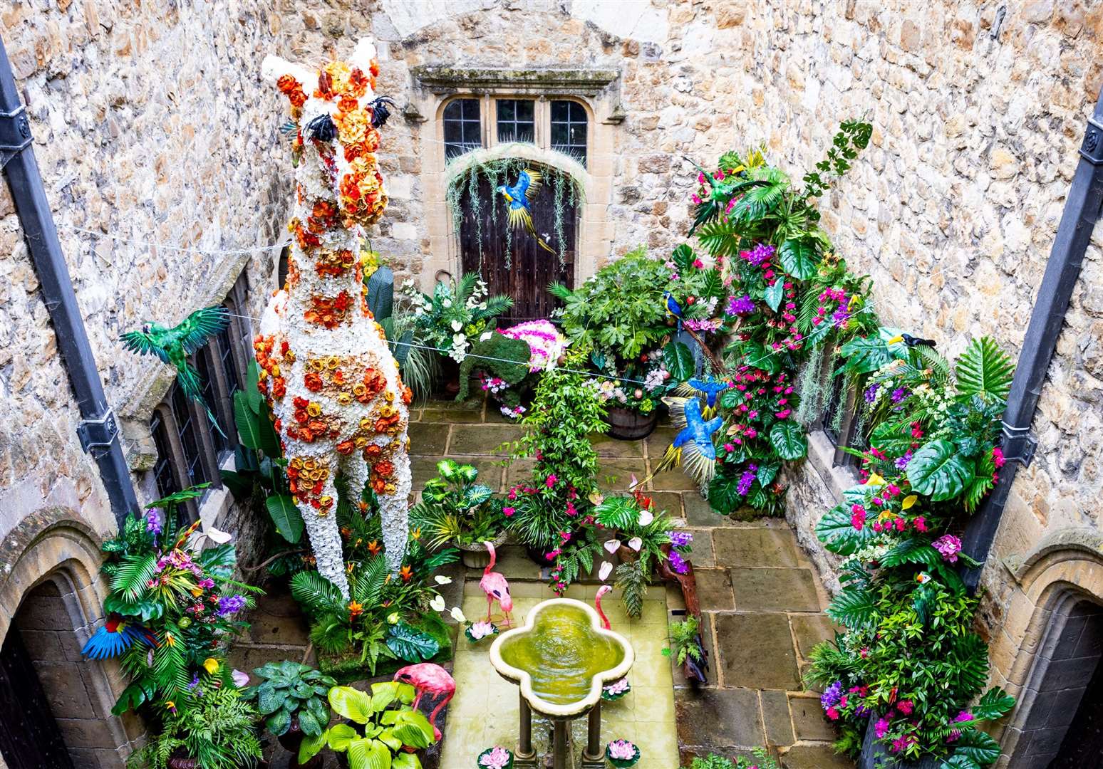 The giraffe is the centrepiece of a floral jungle. Picture: Leeds Castle